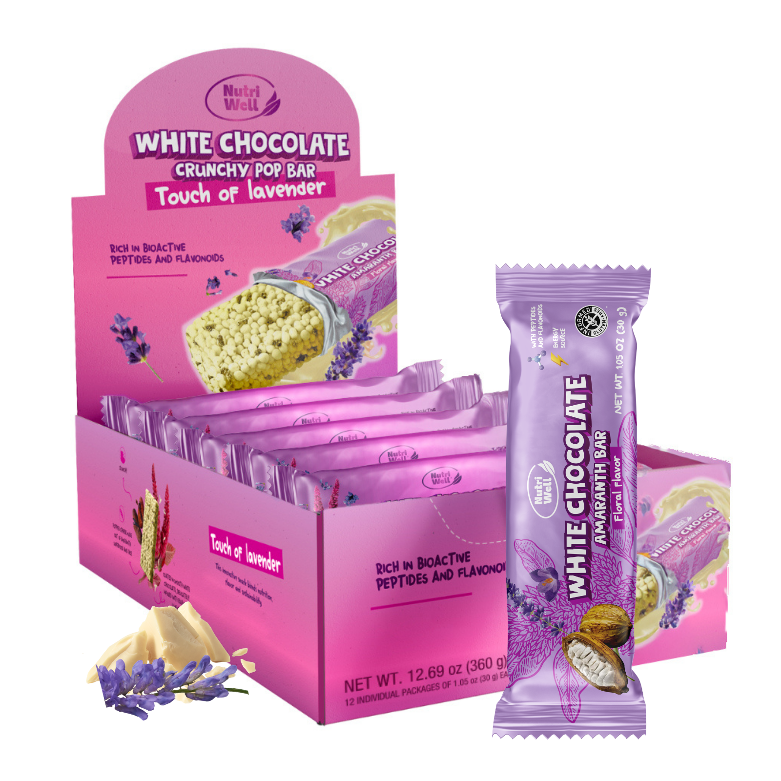 Belgian White Chocolate Bar with Amaranth & Lavender